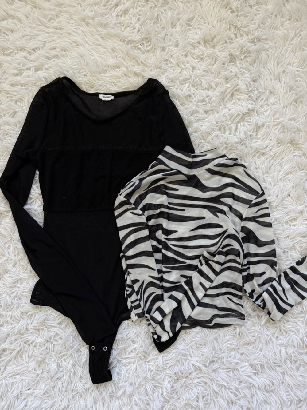 Garage Black Long Sleeve Bodysuit with Black & White Zebra Top